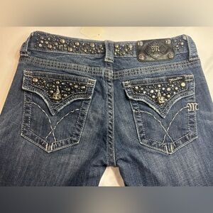 Miss Me Blue Denim Bootcut Jeans with Studded Pocket Accents